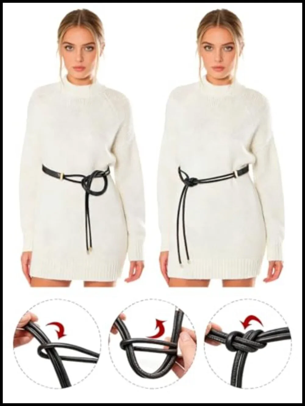 Women Knotted Waist Belt PU Leather Skinny Belts for Dresses Adjustable